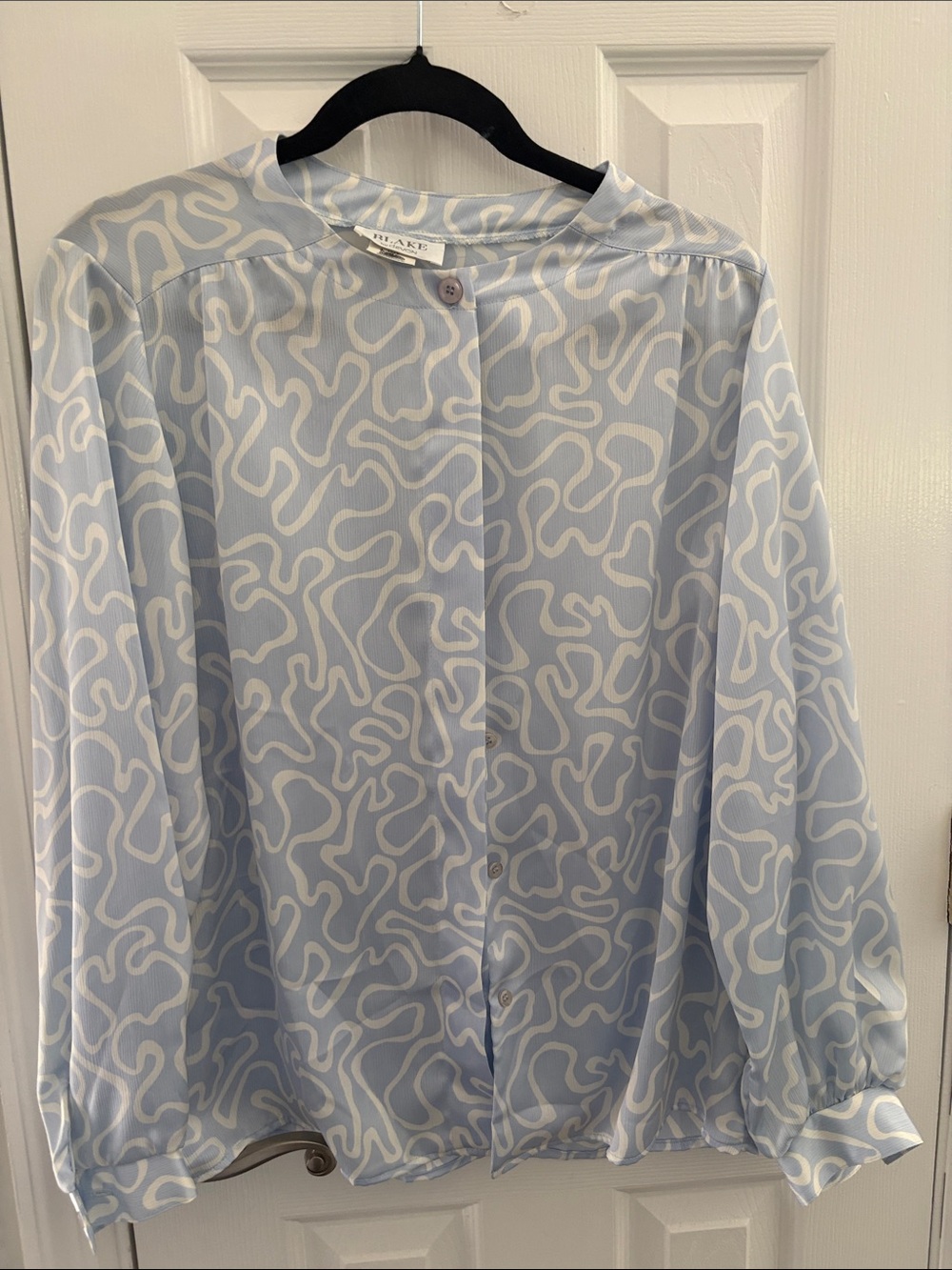 Abstract-Print Light Blue Button-Front Blouse